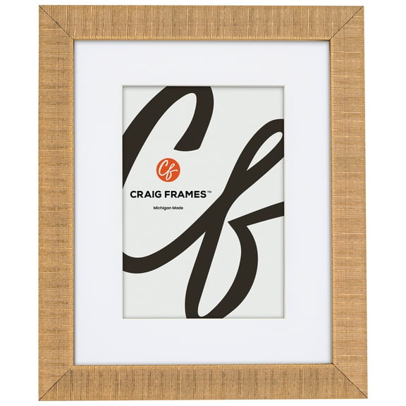 Craig Frames Linear, 5x7 Picture Frame Matted for a 4x6 Photo, Gold