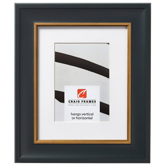 Craig Frames Martin, 12x18 inch Black and Gold Picture Frame Matted for a 10x13 Photo