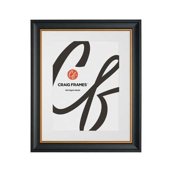 Craig Frames Martin, 16x20 inch Black and Gold Picture Frame Matted for a 11x14 Photo