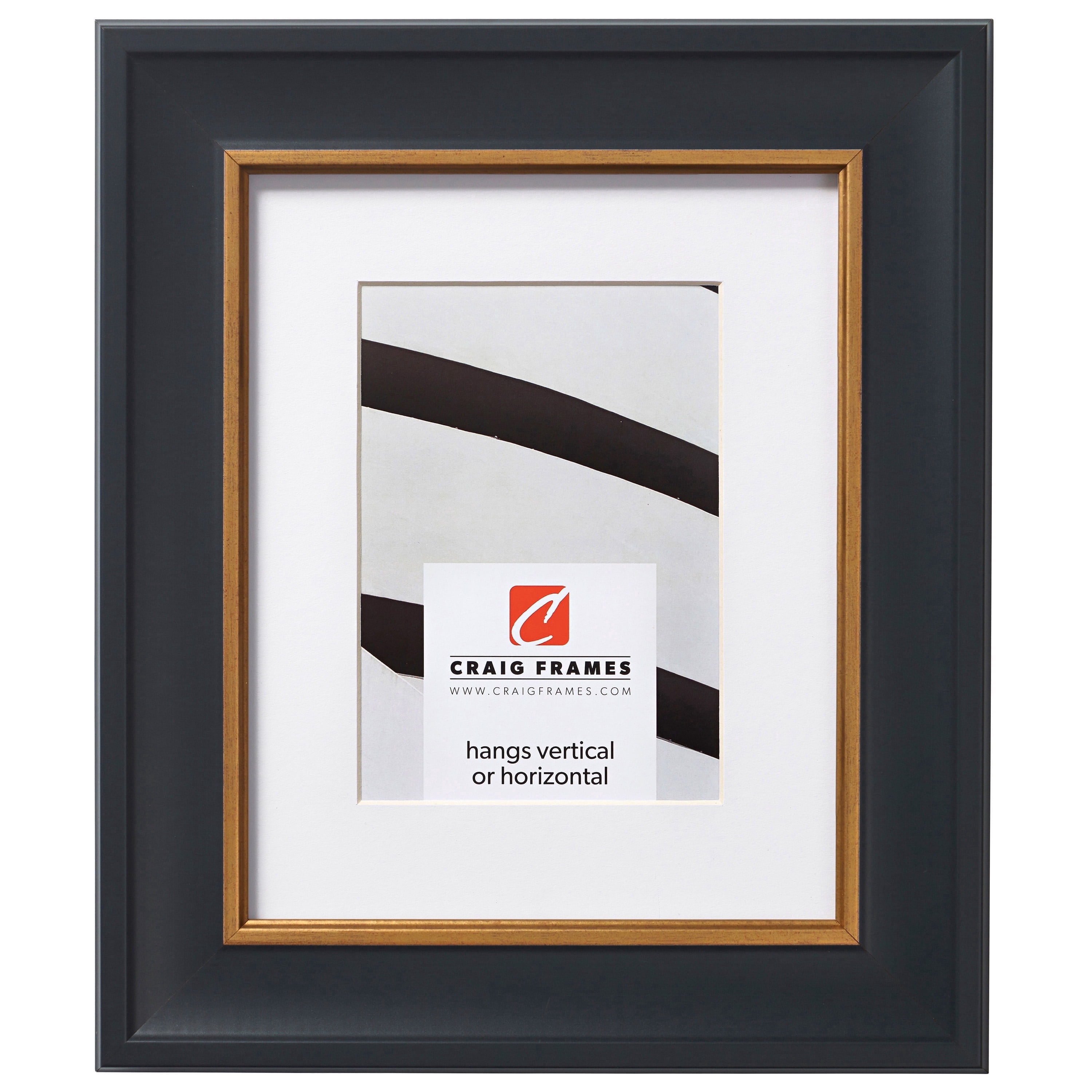 Craig Frames Martin, 22x28 inch Black and Gold Picture Frame Matted for an 18x24 Photo