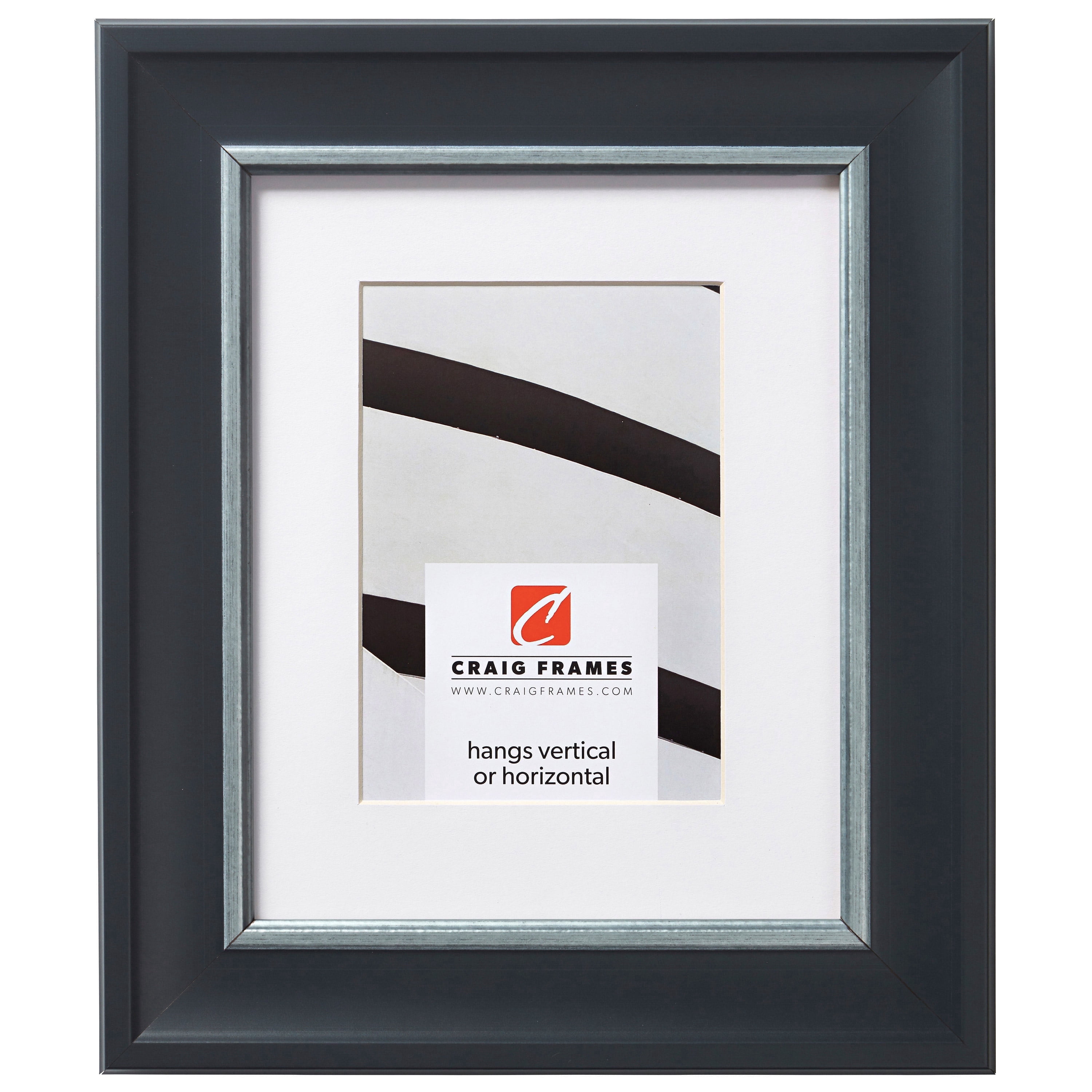 Craig Frames Martin, 22x28 inch Black and Silver Picture Frame Matted for an 18x24 Photo