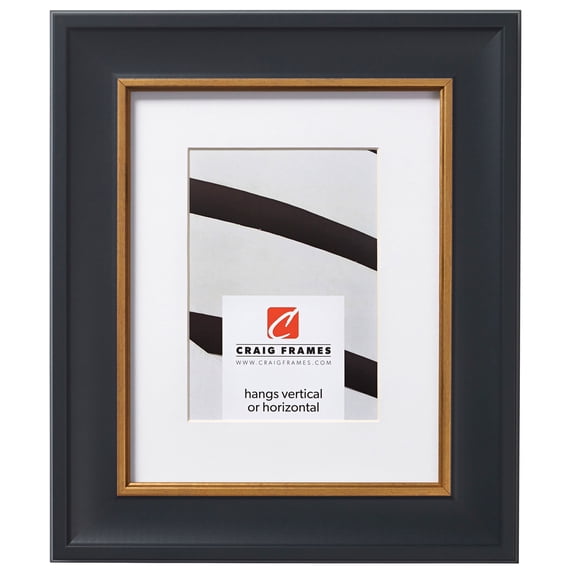 Craig Frames Martin, 5x7 inch Black and Gold Picture Frame Matted for a 4x6 Photo