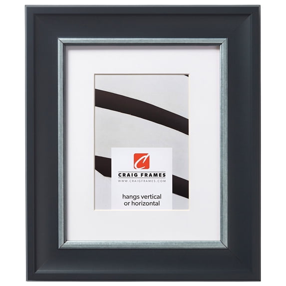 Craig Frames Martin, 5x7 inch Black and Silver Picture Frame Matted for a 4x6 Photo