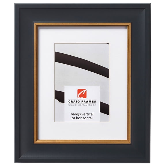 Craig Frames Martin, 8x10 inch Black and Gold Picture Frame Matted for a 5x7 Photo