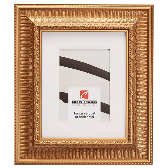 Craig Frames Maximus, 8x10 inch Roman Gold Picture Frame Matted for a 5x7 Photo