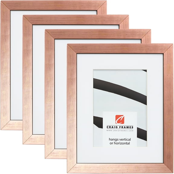 Craig Frames Milano, 11x14 inch Picture Frame Matted for a 8x10 Photo, Rose Gold, Set of 4