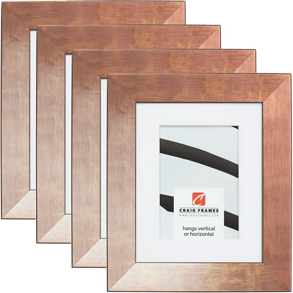 Craig Frames Milano 150, 10x12 inch Picture Frame Matted for a 8x10 Photo, Rose Gold, Set of 4