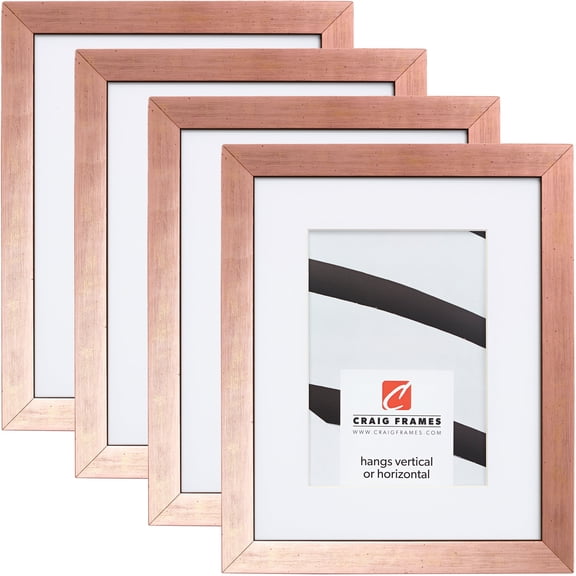 Craig Frames Milano, 8.5x11 inch Picture Frame Matted for a 6x9 Photo, Rose Gold, Set of 4
