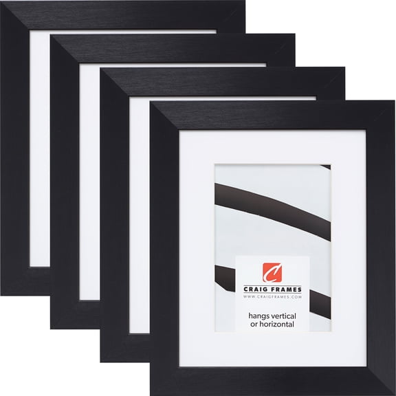 Craig Frames Modern Aesthetics 125, 10x13 inch Picture Frame Matted for a 7x10 Photo, Black, Set of 4