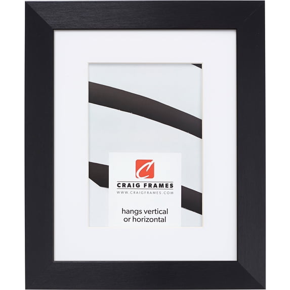 Craig Frames Modern Aesthetics 125, 10x13 inch Picture Frame Matted for a 7x10 Photo, Black