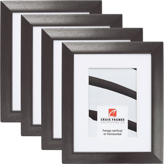 Craig Frames Modern Aesthetics 125, 10x13 inch Picture Frame Matted for a 7x10 Photo, Charcoal, Set of 4