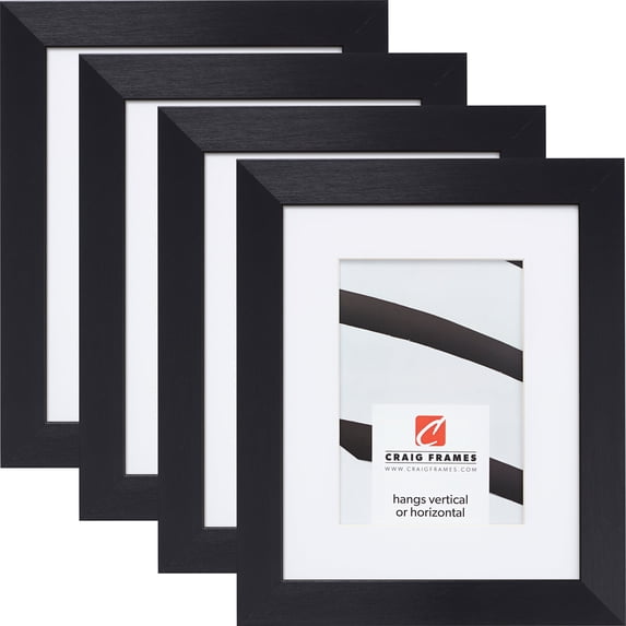 Craig Frames Modern Aesthetics 125, 11x14 inch Picture Frame Matted for a 8x10 Photo, Black, Set of 4