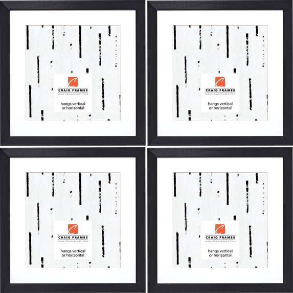 Craig Frames Modern Aesthetics 125, 12x12 inch Picture Frame Matted for a 9x9 Photo, Black, Set of 4
