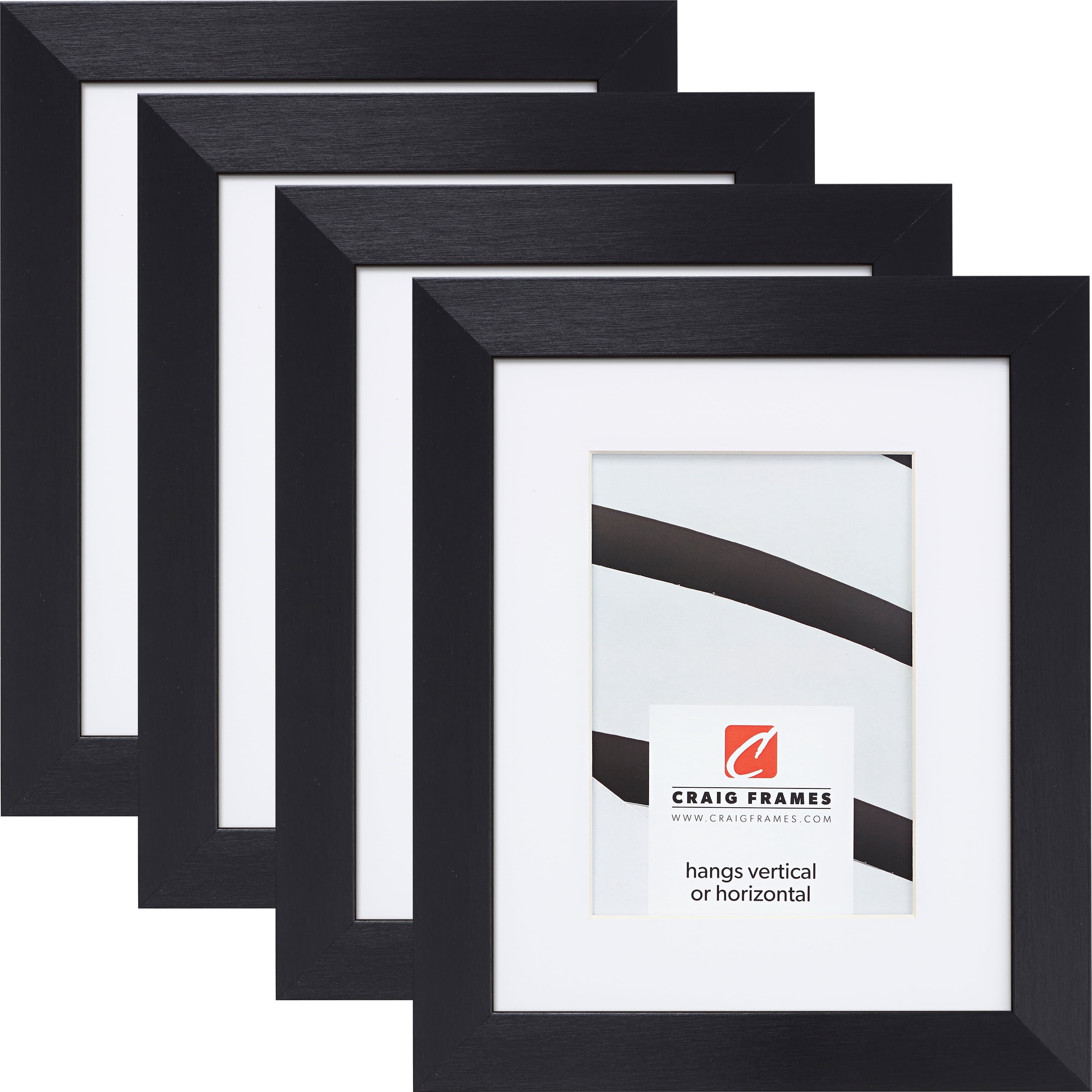 Craig Frames Modern Aesthetics 125, 18x24 inch Picture Frame Matted for a 12x18 Photo, Black, Set of 4
