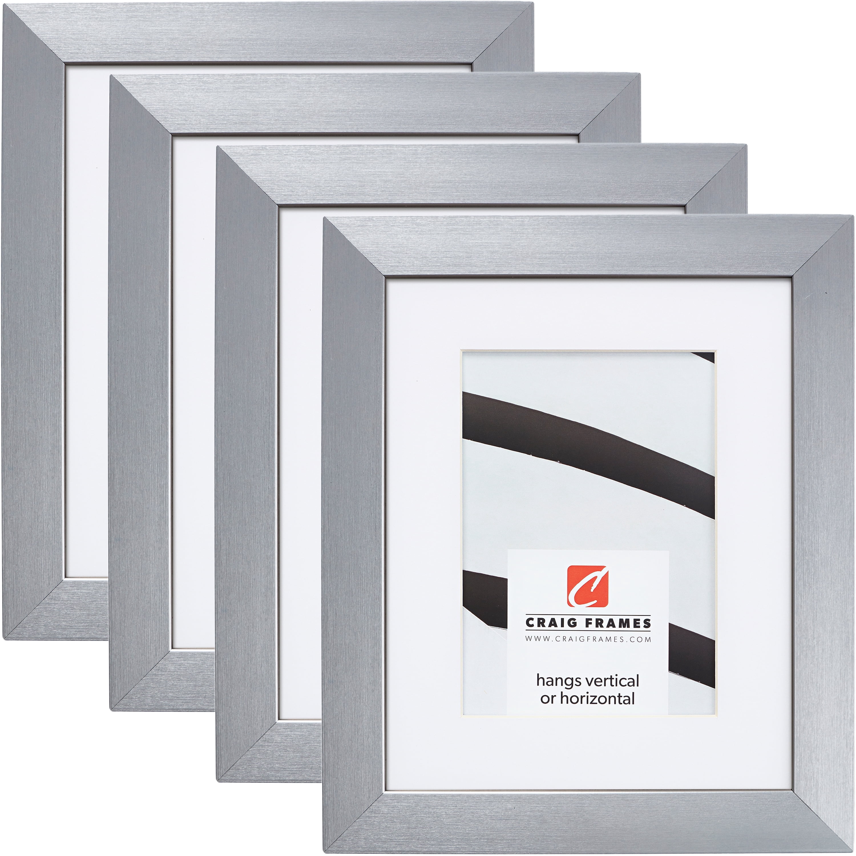 Craig Frames Modern Aesthetics 125, 18x24 inch Picture Frame Matted for a 12x18 Photo, Silver, Set of 4