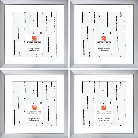 Craig Frames Modern Aesthetics 125, 20x20 inch Picture Frame Matted for a 16x16 Photo, Silver, Set of 4