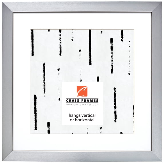 Craig Frames Modern Aesthetics 125, 20x20 inch Picture Frame Matted for a 16x16 Photo, Silver