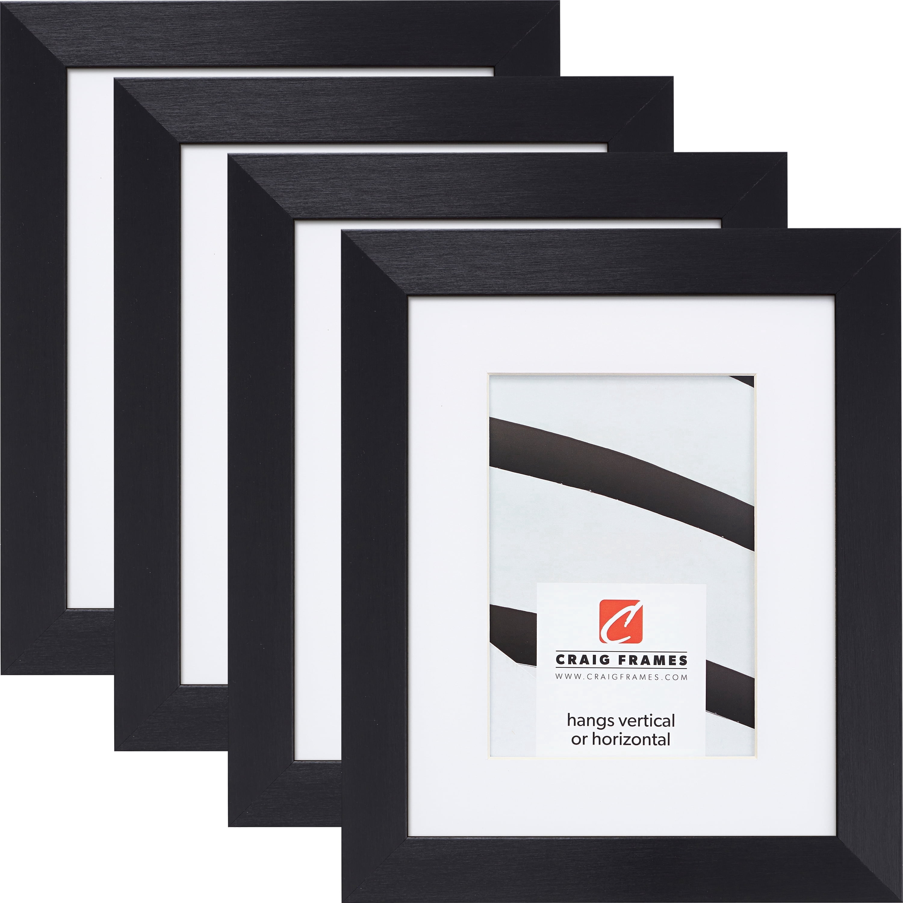 Craig Frames Modern Aesthetics 125, 22x28 inch Picture Frame Matted for a 18x24 Photo, Black, Set of 4