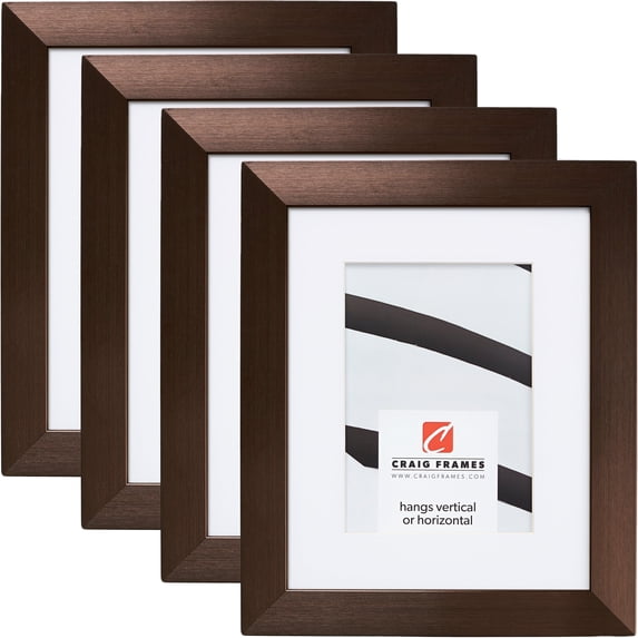 Craig Frames Modern Aesthetics 125, 8x12 inch Picture Frame Matted for a 5x7 Photo, Bronze, Set of 4
