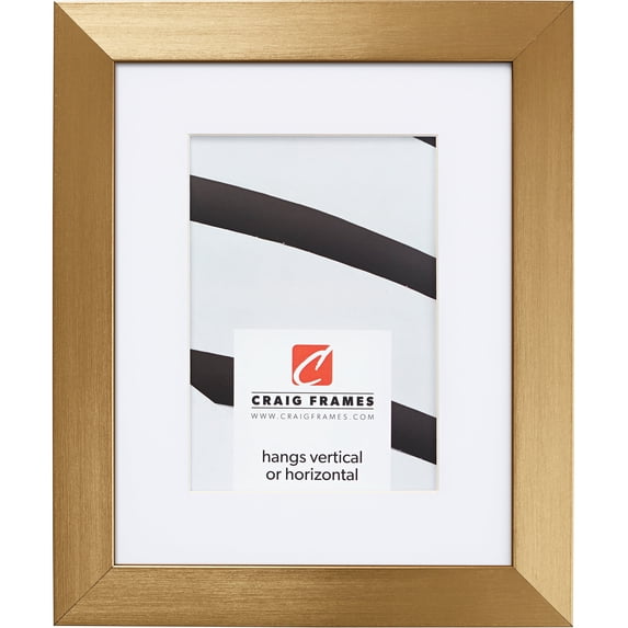 Craig Frames Modern Aesthetics 125, 8x12 inch Picture Frame Matted for a 5x7 Photo, Gold