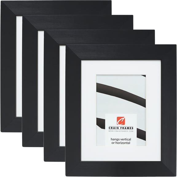 Craig Frames Modern Aesthetics 150, 10x13 inch Picture Frame Matted for a 7x10 Photo, Black, Set of 4