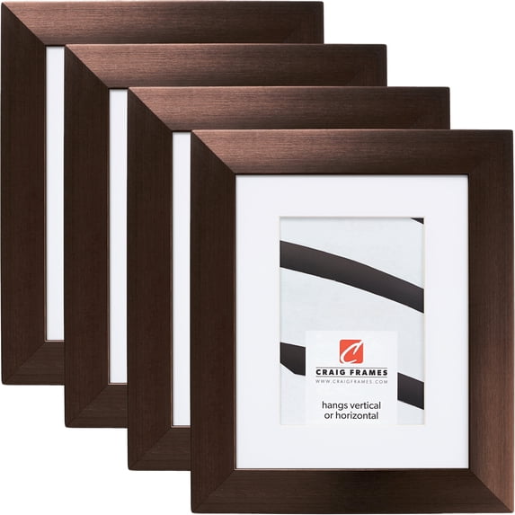 Craig Frames Modern Aesthetics 150, 8.5x11 inch Picture Frame Matted for a 6x9 Photo, Bronze, Set of 4