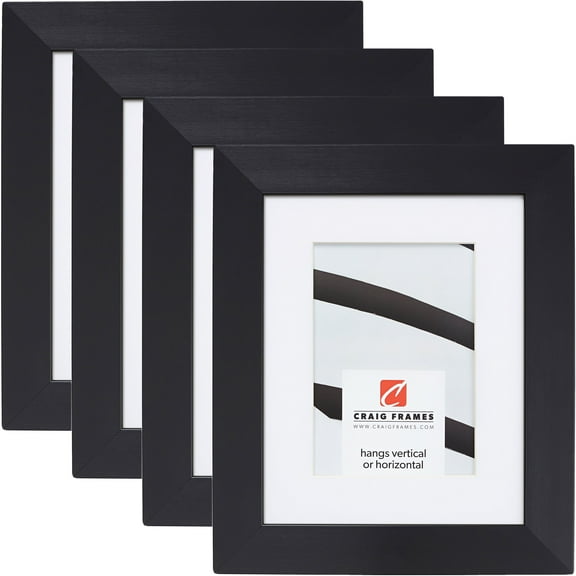 Craig Frames Modern Aesthetics 150, 8x10 inch Picture Frame Matted for a 5x7 Photo, Black, Set of 4