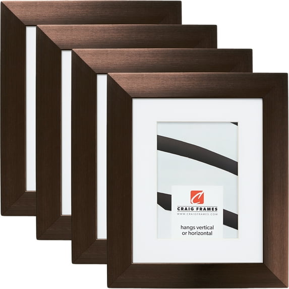 Craig Frames Modern Aesthetics 150, 8x12 inch Picture Frame Matted for a 5x7 Photo, Bronze, Set of 4