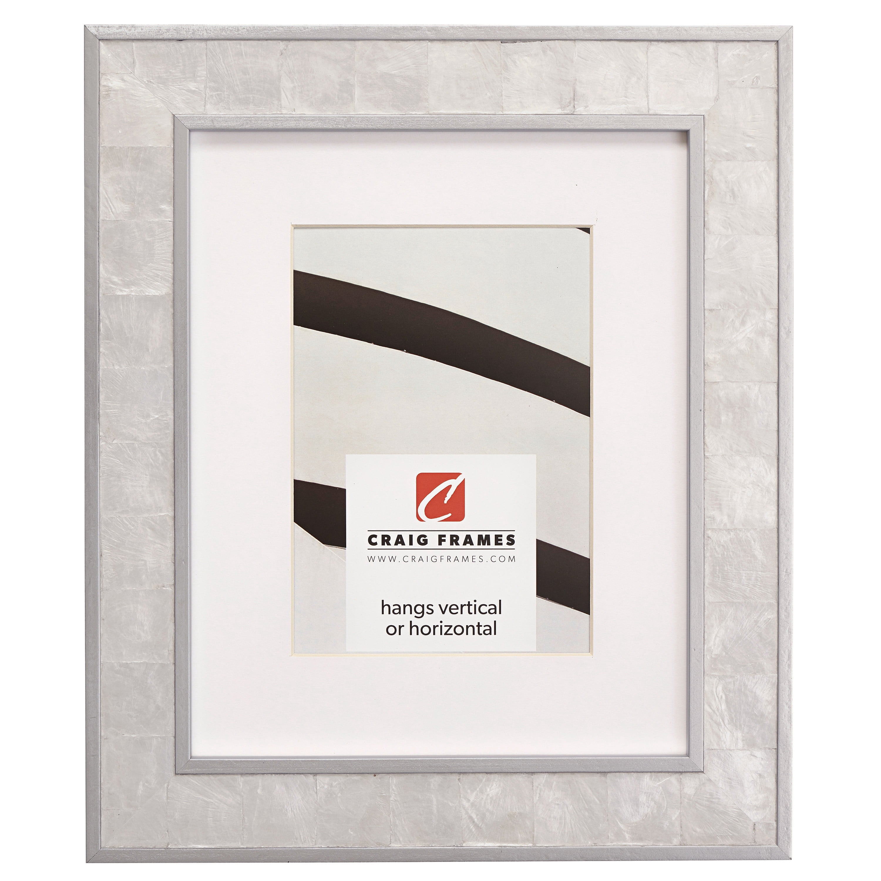 Craig Frames Opulence, 11x14 inch Silver Mother of Pearl Picture Frame Matted for a 8x10 Photo