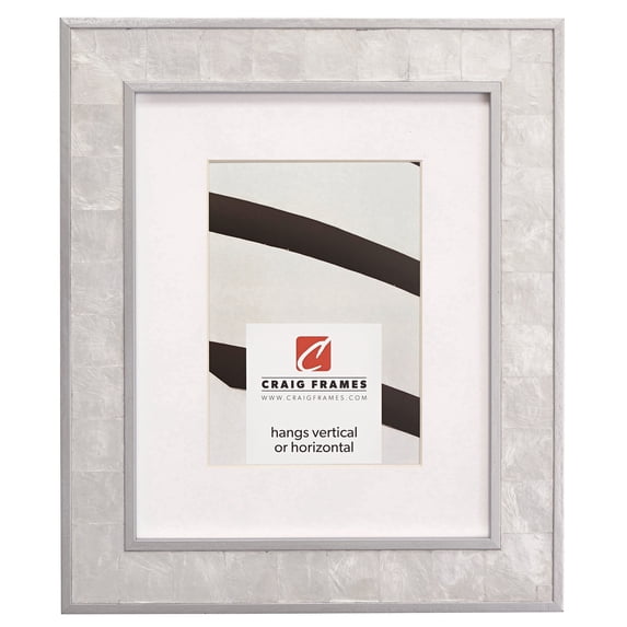 Craig Frames Opulence, 12x36 inch Silver Mother of Pearl Picture Frame Matted for a 8x32 Photo