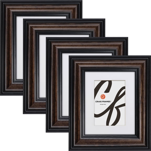 Craig Frames Potomac, 10x12 inch Walnut Brown Picture Frame Matted for an 8x10 Photo, Set of 4