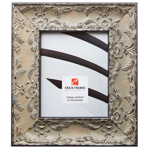 Craig Frames Renaissance, 4x10 inch Picture Frame, Ornate Antique Pewter and White