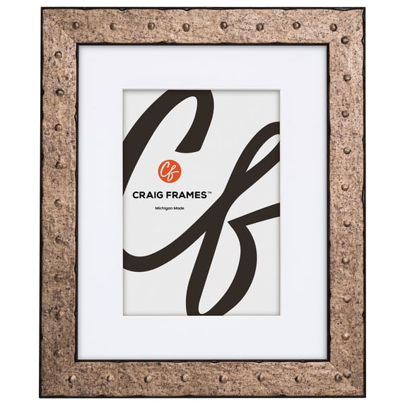 Craig Frames Rivet, 11x14 Picture Frame Matted for an 8x10 Photo, Pitted Steel