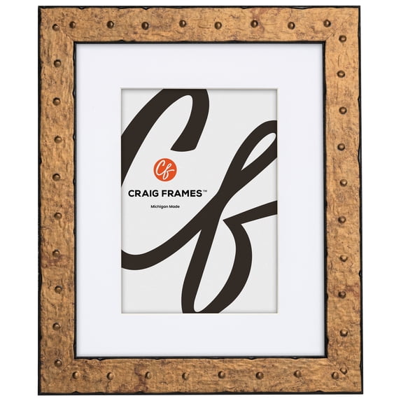 Craig Frames Rivet, 13x19 Picture Frame Matted for a 9x13 Photo, Tarnished Gold