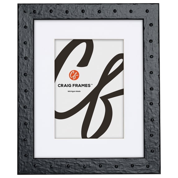 Craig Frames Rivet, 14x18 Picture Frame Matted for a 10x13 Photo, Asphalt Black