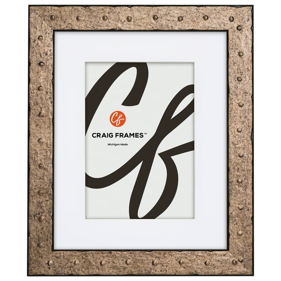 Craig Frames Rivet, 16x24 Picture Frame Matted for a 12x18 Photo, Pitted Steel