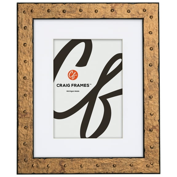 Craig Frames Rivet, 18x36 Picture Frame Matted for a 14x32 Photo, Tarnished Gold