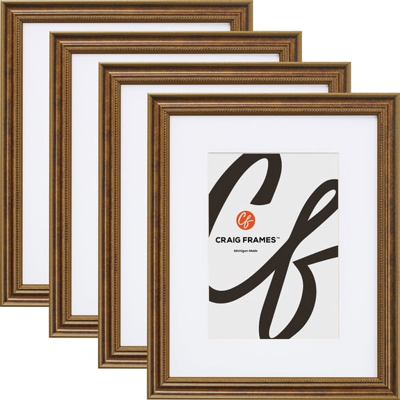 Craig Frames Stratton, 11x17 inch Picture Frame Matted for a 8x12 Photo, Aged Bronze, Set of 4