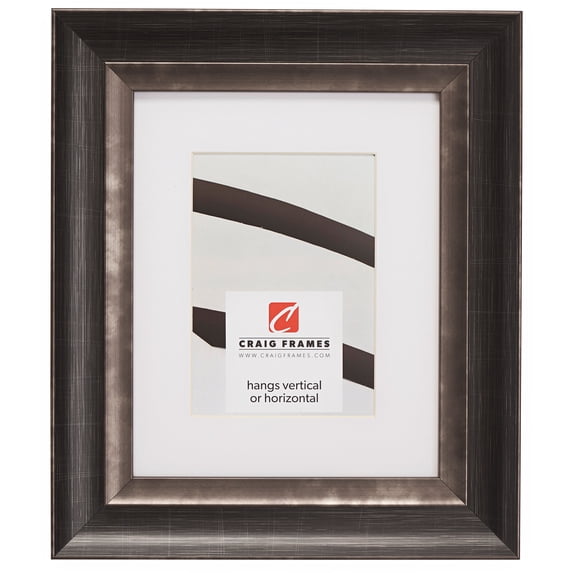 Craig Frames Ventura, 8x10 inch Aged Silver and Black Picture Frame Matted for a 5x7 Photo