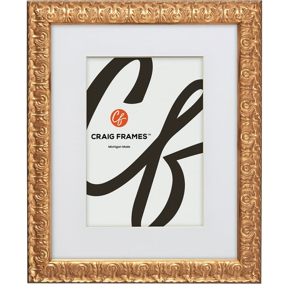 Craig Frames Versailles, 12x12 inch Gold Picture Frame Matted for a 9x9 Photo