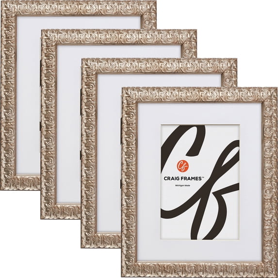 Craig Frames Versailles, 12x15 inch Silver Picture Frame Matted for a 8.5x11 Photo, Set of 4