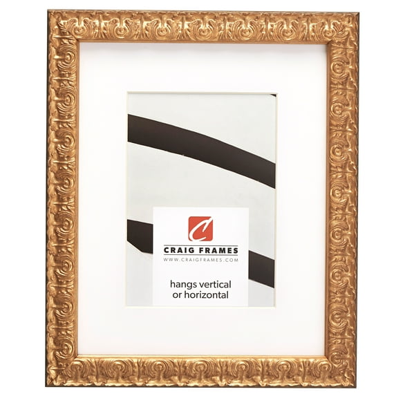 Craig Frames Versailles, 18x36 inch Gold Picture Frame Matted for a 14x32 Photo