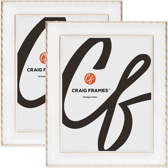 Craig Frames Victoria, 10x14 inch Picture Frame, Ornate White and Gold, Set of 2