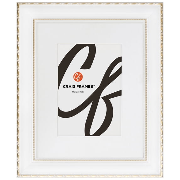 Craig Frames Victoria, 11x14 Picture Frame Matted for a 8x10 Photo, Ornate White and Gold