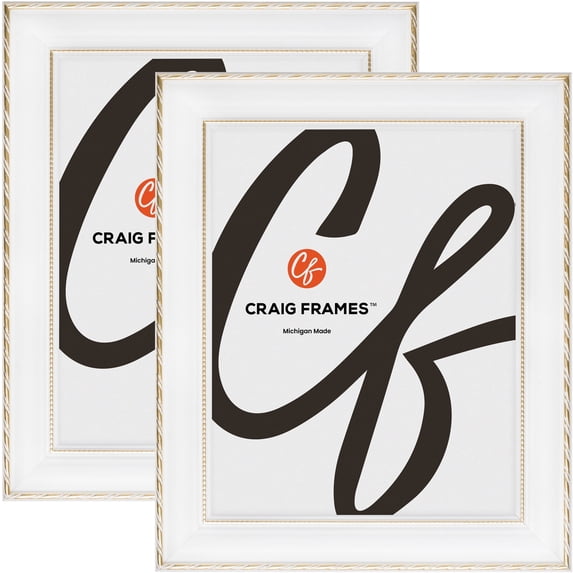 Craig Frames Victoria, 11x15 inch Picture Frame, Ornate White and Gold, Set of 2