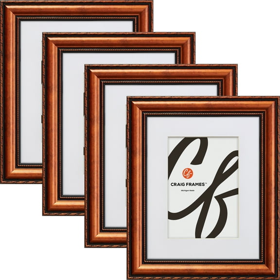 Craig Frames Victoria, 12x12 inch Copper Picture Frame Matted for a 9x9 Photo, Set of 4
