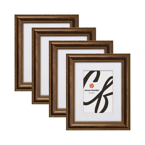 Craig Frames Victoria, 12x16 inch Bronze Picture Frame Matted for a 8x12 Photo, Set of 4