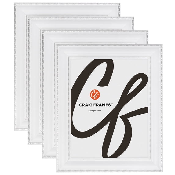 Craig Frames Victoria, 13x20 inch Picture Frame, Ornate White and Silver, Set of 4