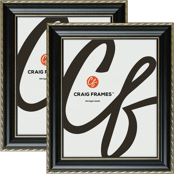 Craig Frames Victoria, 18x28 inch Picture Frame, Ornate Black and Gold, Set of 2