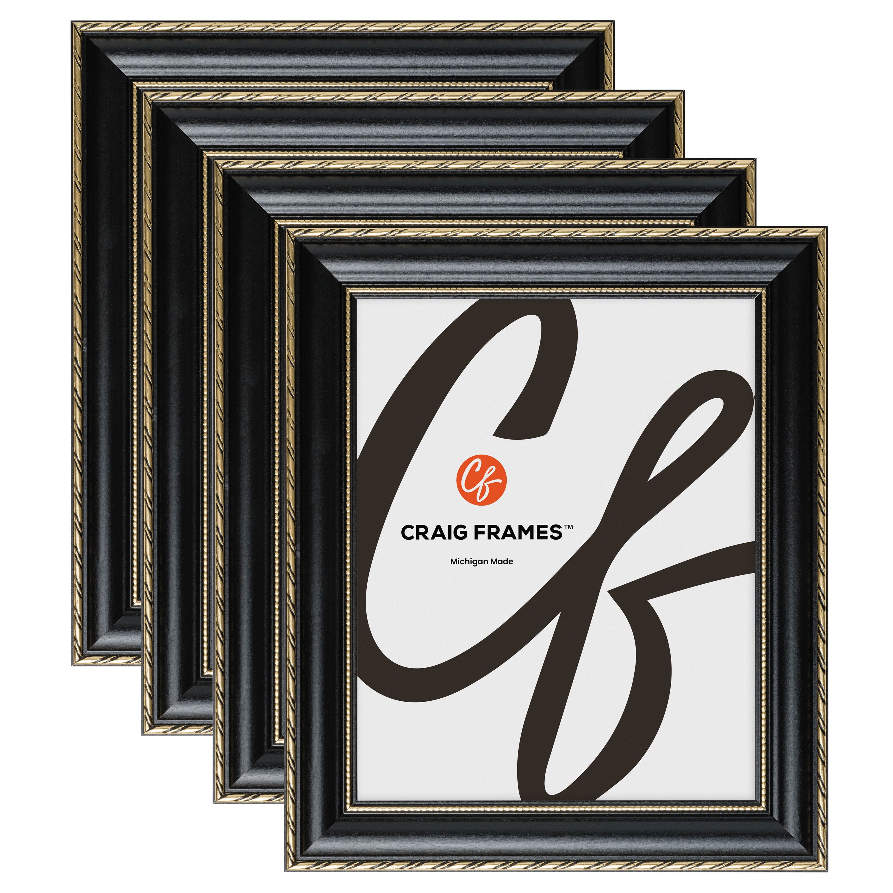 Craig Frames Victoria, 20x28 inch Picture Frame, Ornate Black and Gold, Set of 4